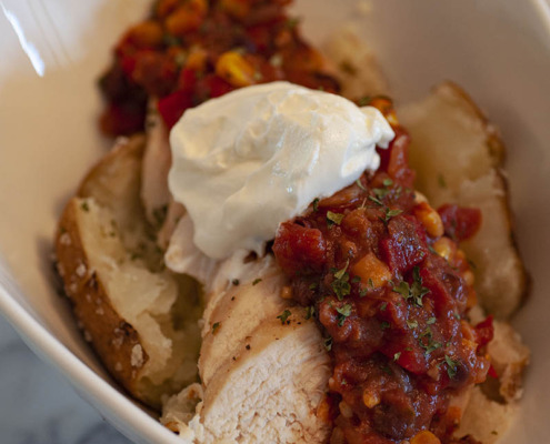 Baked Potato with Chicken and Black Bean and Corn Salsa
